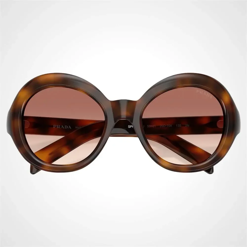 New PRADA Sunglasses Brown Juniper Tortoise Women's Round 53mm